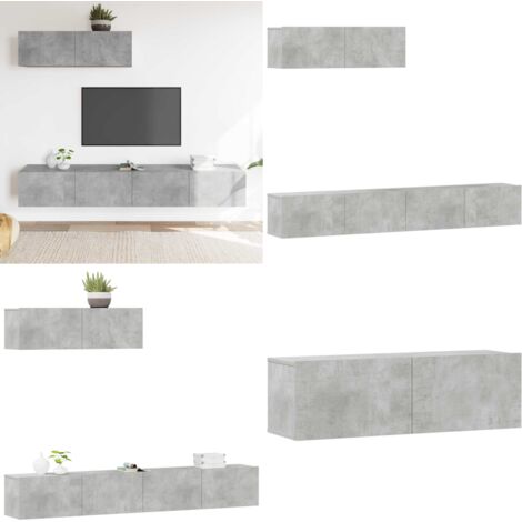Set di Mobili Porta TV 3 pz Grigio Cemento in Legno Multistrato - Mobili per soggiorno - Mobili da parete