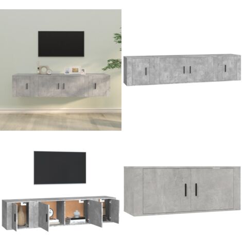Set di Mobili Porta TV 3 pz Grigio Cemento in Legno Multistrato - Mobili per TV - Supporti per TV