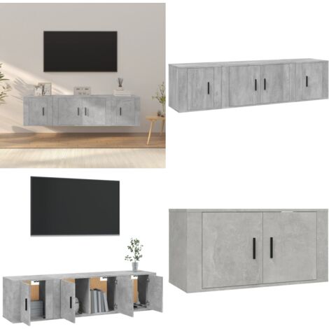 Set di Mobili Porta TV 3 pz Grigio Cemento in Legno Multistrato - Mobili per TV - Supporti TV