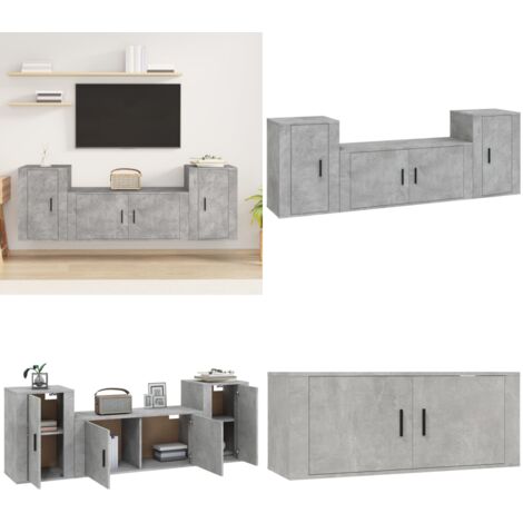Set di Mobili Porta TV 3 pz Grigio Cemento in Legno Multistrato - Mobili TV a parete - TV in legno