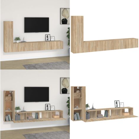 Set di Mobili Porta TV 3 pz Rovere Sonoma in Legno Multistrato - Mobile per TV - Supporto TV