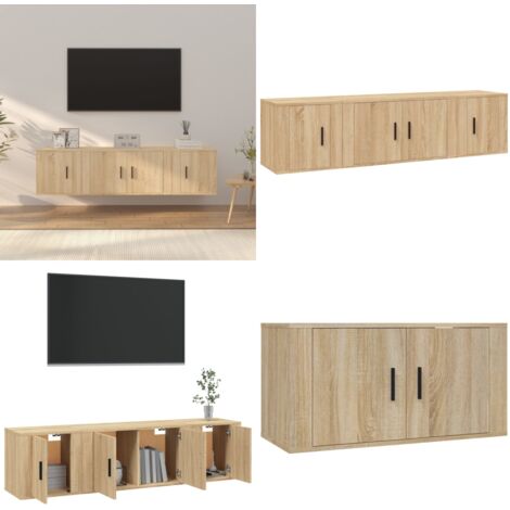 Set di Mobili Porta TV 3 pz Rovere Sonoma in Legno Multistrato - Mobili per TV - TV Wall Mount