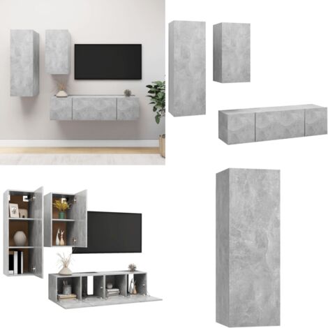 Set di Mobili Porta TV 4 pz Grigio Cemento in Legno Multistrato - Armadio TV - Armadio TV sospeso