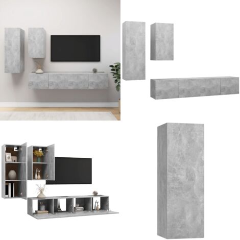 Set di Mobili Porta TV 4 pz Grigio Cemento in Legno Multistrato - Armadio TV - Armadio TV sospeso