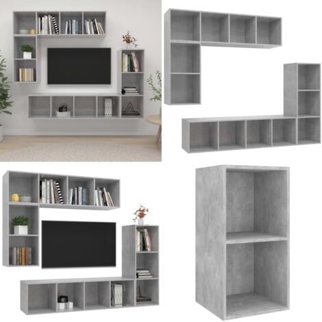 Set di Mobili Porta TV 4 pz Grigio Cemento in Legno Multistrato - Mobile TV - Armadio porta TV