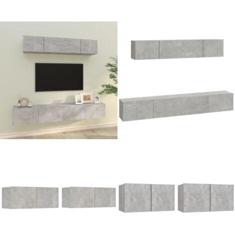 Set di Mobili Porta TV 4 pz Grigio Cemento in Legno Multistrato - Mobili TV a parete - Mobili TV in legno multistrato