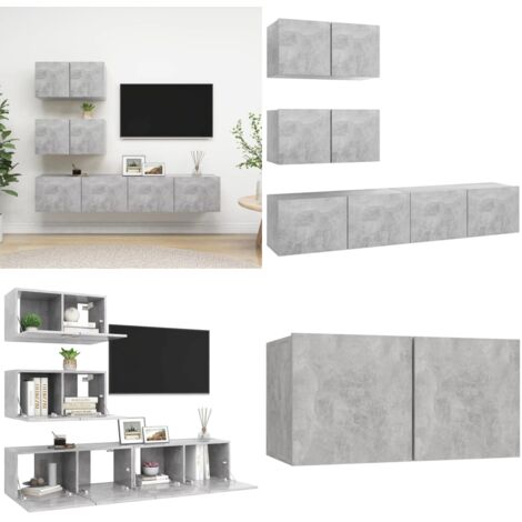 Set di Mobili Porta TV 4 pz Grigio Cemento in Legno Multistrato - Mobili TV - Armadietto TV
