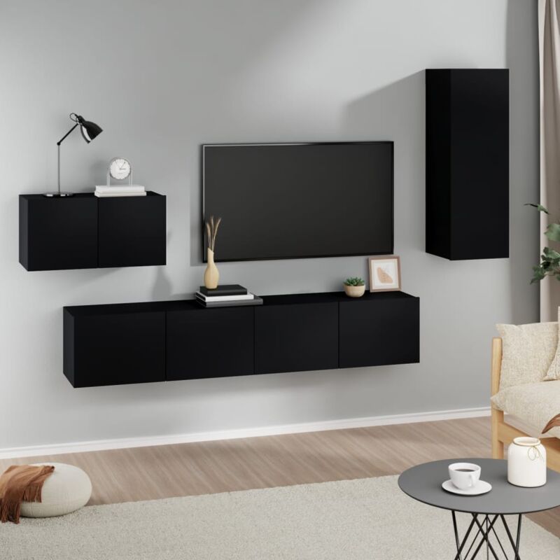 Set Mobili Porta tv 4 pz Nero in Legno Multistrato