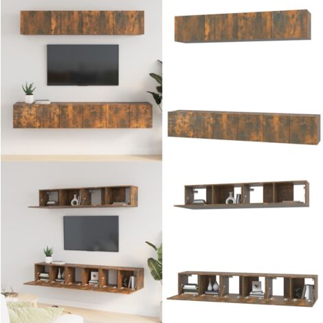Set di Mobili Porta TV 5 pz Rovere Fumo in Legno Multistrato - Mobili a parete - TV stand