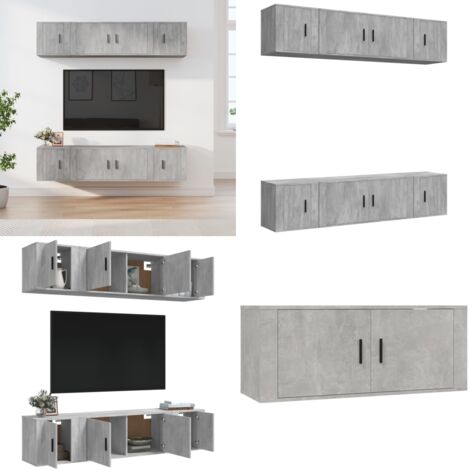 Set di Mobili Porta TV 6 pz Grigio Cemento in Legno Multistrato - Mobili TV a parete - Mobili TV in legno multistrato