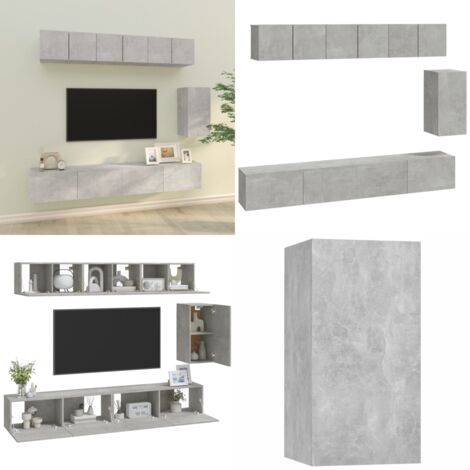 Set di Mobili Porta TV 6 pz Grigio Cemento in Legno Multistrato - Mobili TV a parete - TV in legno multistrato