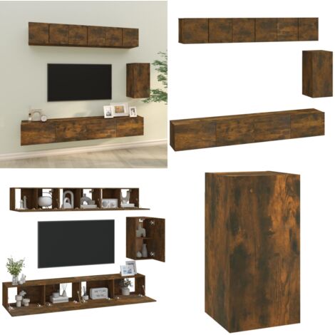 Set di Mobili Porta TV 6 pz Rovere Fumo in Legno Multistrato - Mobili TV a parete - TV in legno