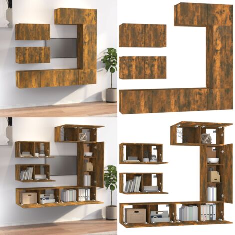 Set di Mobili Porta TV 6 pz Rovere Fumo in Legno Multistrato - Mobili TV a parete - TV in legno