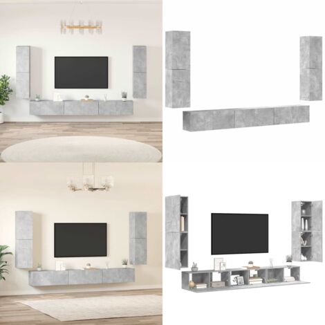 Set di Mobili Porta TV 7 pz Grigio Cemento in Legno Multistrato - Mobili TV a parete - Mobili TV in legno multistrato