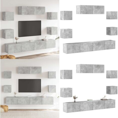 Set di Mobili Porta TV 7 pz Grigio Cemento in Legno Multistrato - Mobili TV - Design a parete