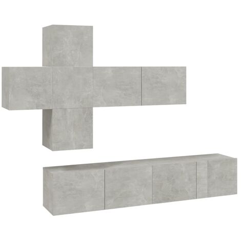 Set di Mobili Porta TV 7 pz Grigio Cemento in Legno Multistrato vidaXL