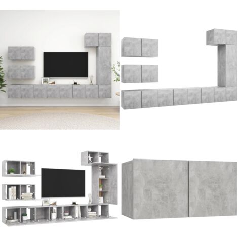 Set di Mobili Porta TV 8 pz Grigio Cemento in Legno Multistrato - Armadietto TV - Armadietto TV sospeso