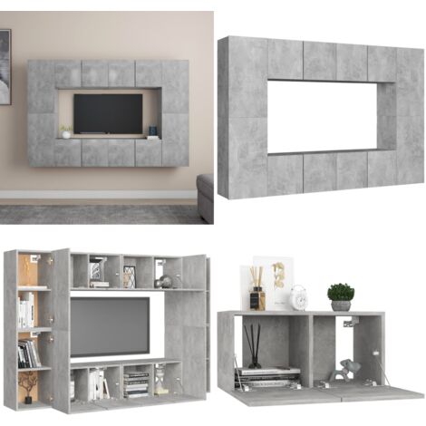 Set di Mobili Porta TV 8 pz Grigio Cemento in Legno Multistrato - Armadietto TV - Supporto TV