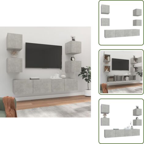 Set di mobili TV grigio cemento - vidaXL Set di Mobili Porta TV 6 pz Grigio Cemento in Legno Multistrato -