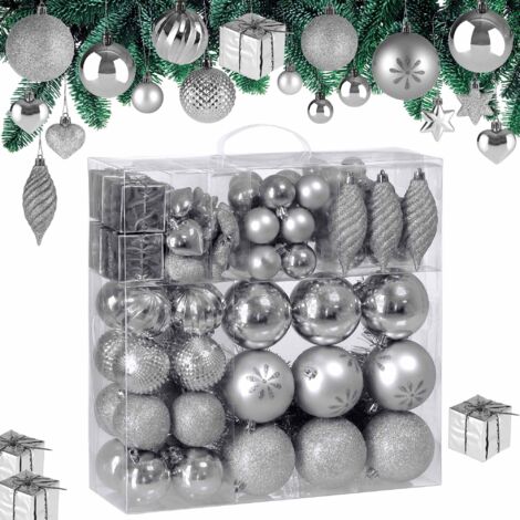 Set di palline di Natale composto da varie fantasie varie quantità varie taglie Argento
