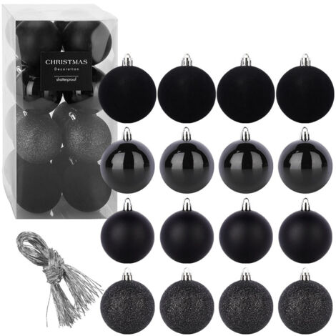SET DI PALLINE NERE ANTIFRANTUMAZIONE PER ALBERO DI NATALE, 8 CM, 16 PEZZI