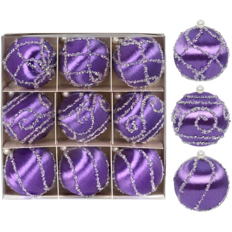 Set di palline per albero di Natale StarryLights: palline viola con decorazioni glitterate