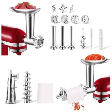 Set di passaverdure per frutta e verdura con accessorio tritatutto, spremiagrumi per frutta fresca, accessorio passaverdure, tritacarne, frullatore e insaccatrice.