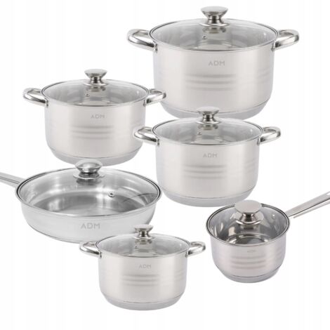 Set di pentole in acciaio inox ADM, 12 pezzi