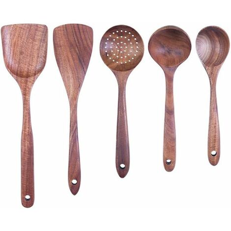 Set di pentole in legno da 5 pezzi, cucchiai di legno per cucinare, set di pentole antiaderenti riutilizzabili per cucinare
