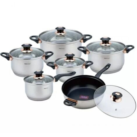 AUTRES KINGHOFF KH-1768 Set di pentole Jumbo in acciaio color oro rosa, 12 pezzi