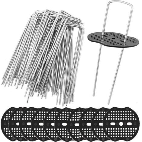 Set di picchetti da giardino KZQ da 50 pezzi, 15 cm, a forma di U, in acciaio inox, clip per prato, perni di fissaggio al terreno con paglietta per fissare il tessuto del tappetino da terra