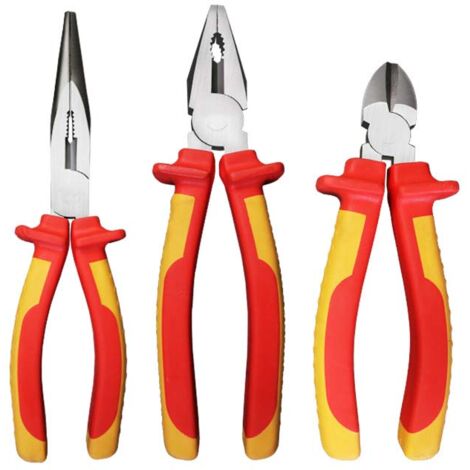 Set di pinze 3 pezzi - Set di pinze professionali con pinze a becchi mezzotondi, tronchesi laterali da 160 mm e pinza universale lunga 180 mm - Set di pinze per utensili di alta qualità