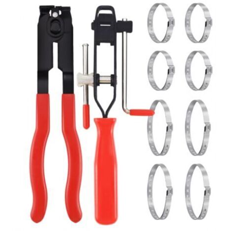 Set di pinze per fascette stringitubo, pinze cardaniche per fascette stringitubo, include 2 utensili, 8 fascette di crimpatura, compatibile con la maggior parte dei kit di crimpatura per autoveicoli.