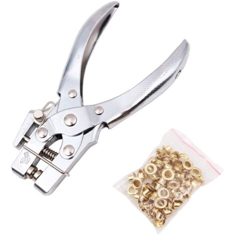 Set di pinze per rivetti a foro singolo da 5 mm con rivetti in argento per carta, cartone, pelle, cintura, tessuto, plastica sottile