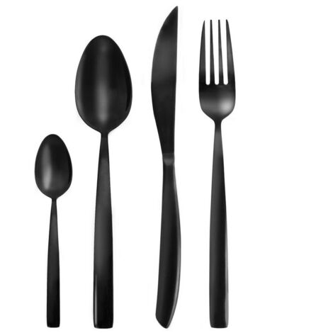 Set di posate in acciaio nero per 6 persone, 24 pezzi.