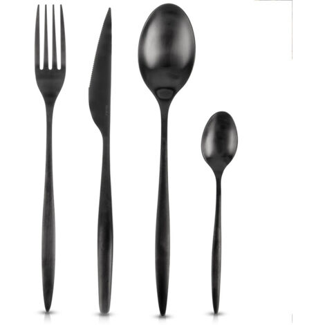 SET DI POSATE IN ACCIAIO NERO PER 6 PERSONE, SET DA CENA, 24 PEZZI