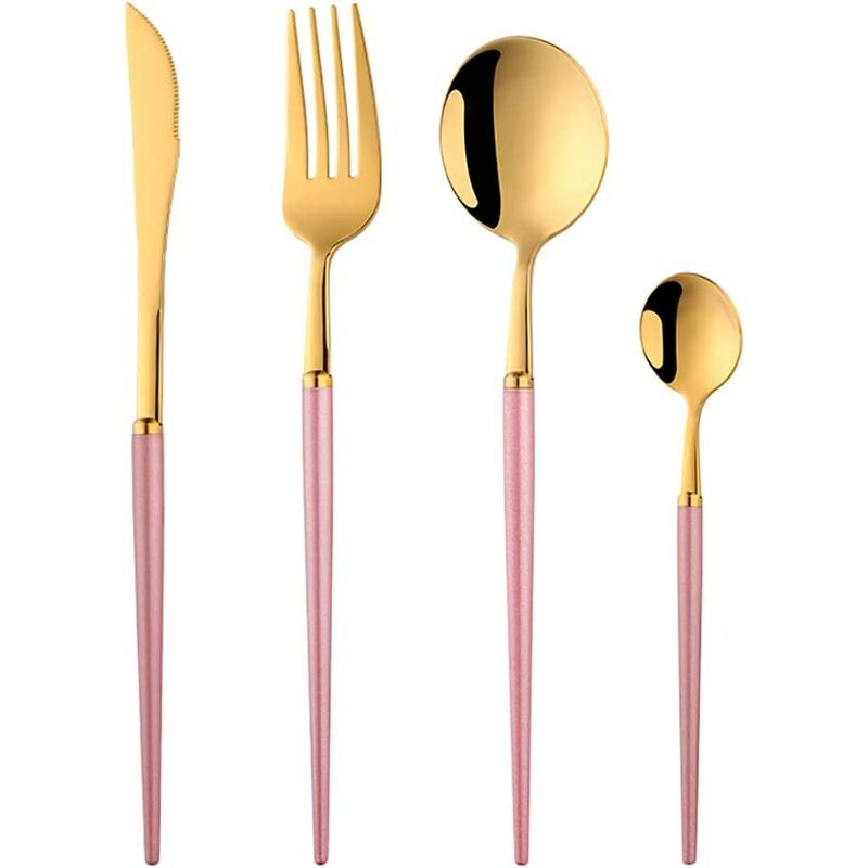 Set di posate in oro rosa, 4 utensili in acciaio inossidabile, stoviglie, coltelli, posate, coltello, cucchiaino, cucchiaino, posate per 1