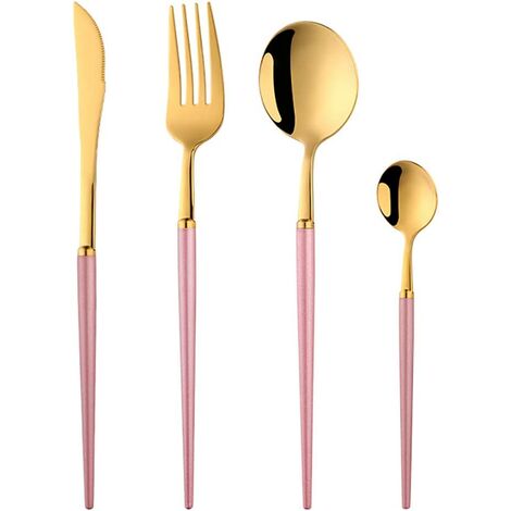 cucchiaino,Per 2 persone cucchiaio Oro rosso OUQIWEN Set di posate,8 pezzi set di posate in acciaio inossidabile rosso e oro,set di posate in oro rosso,Compreso forchetta coltello 