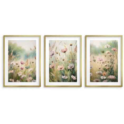 Set di poster 30x40 Boho Cornice dorata Immagini per soggiorno camera da letto Fiori