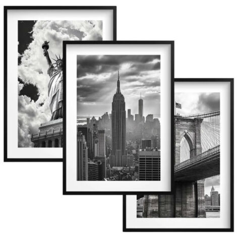 Set di poster da parete in bianco e nero con cornici per l'ufficio di New York