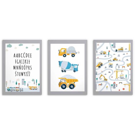 Set di poster per bambini Alfabeto Auto Immagini per bambini per ragazzi 30x40