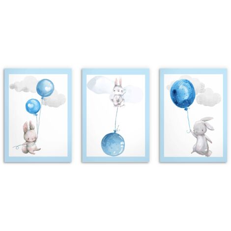 Set di poster per bambini Coniglietti blu Immagini per bambini 50x70