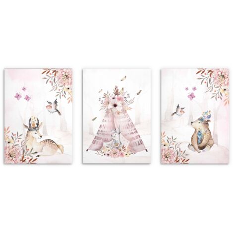 Set di poster per bambini Forest Boho Pastel Pink Immagini per bambini 50x70