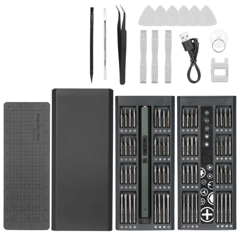 Set di precisione 82 in 1 con cacciavite elettrico al litio e 64 punte magnetiche (bianco)