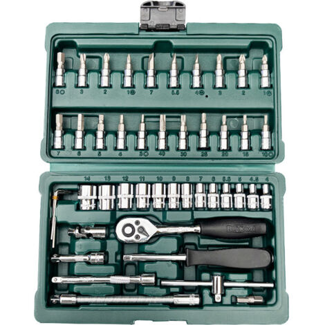 Set di prese e cricchetto da 46 pezzi Set di adattatori per chiavi a cricchetto da 1/4" al cromo vanadio