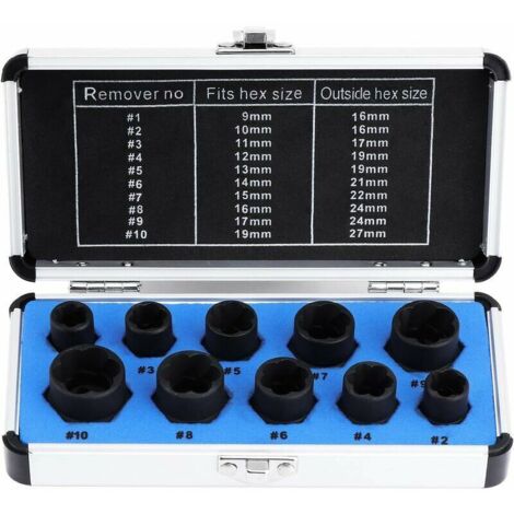 Set di prese, estrattore di dadi, estrattore di bulloni danneggiati, presa da 9-19 mm (10 pezzi)
