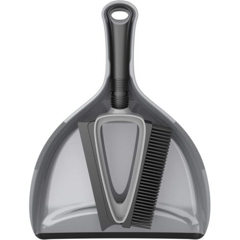 Set di pulizia con spazzola con setole in TPR e tergipavimento, paletta e set di spazzole, grigio e nero, set