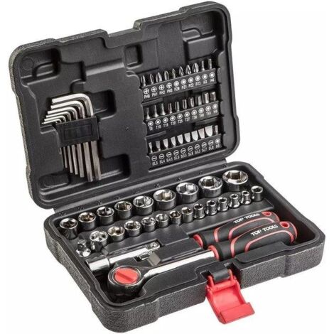 SET DI PUNTE A BUSSOLA E CHIAVI DA 1/4'' E 3/8'' TOP TOOLS 63 PEZZI