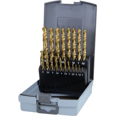 Set di punte a spirale DIN 338 Tipo N D.1-10x0,5mm HSS TiN 19 pezzi con scatola porta-strumenti