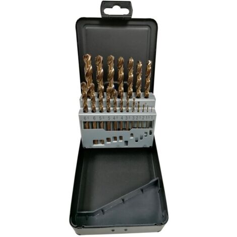 Set di punte da trapano HSS M35 al cobalto 5% – 19 punte da 1 a 10 mm – Affilatura incrociata per la foratura dell'acciaio inossidabile – Eccellente concentricità